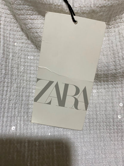 ZARA |M| BUST 15| A3| WHITE SEQUIN HALTER H neck BACKLESS PARTY CROP TANK TOP