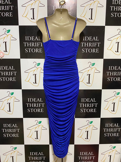 QUIZ |S| BUST 15| A3| ROYAL BLUE HEAVILY RUCHED SPAGHETTI STRAP BODYCON MIDI DRESS