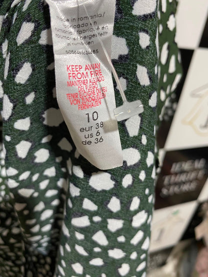 RO & ZO |M| BUST 18| A3| KHAKI GREEN DALMATIAN SPOT LONG SLEEVE TIE-CUFF MAXI DRESS
