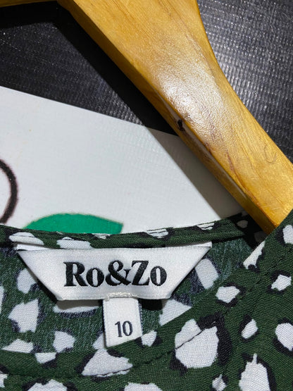 RO & ZO |M| BUST 18| A3| KHAKI GREEN DALMATIAN SPOT LONG SLEEVE TIE-CUFF MAXI DRESS