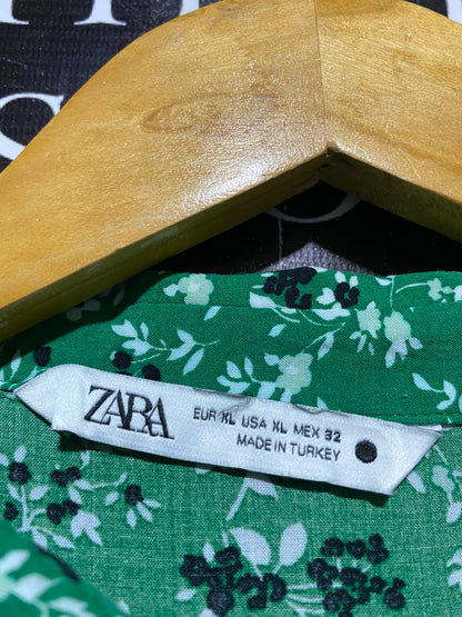 ZARA |XL| BUST 19| A3| GREEN DITSY FLORAL PRINT COLLARED BUTTON-FRONT MIDI SHIRT DRESS