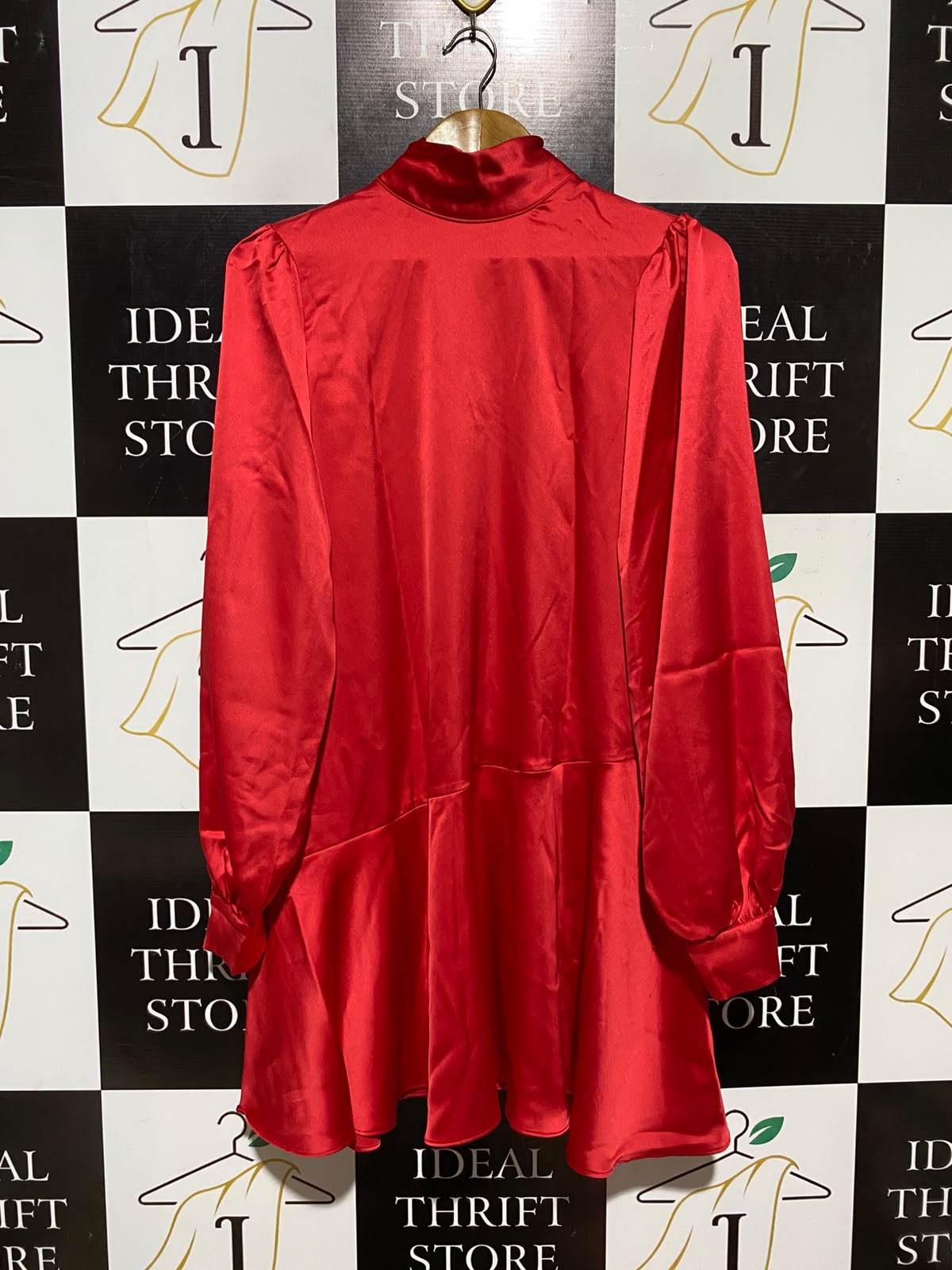 RIVER ISLAND |M| BUST 18| A3| VIBRANT RED SATIN HIGH MOCK NECK LONG SLEEVE MINI DRESS