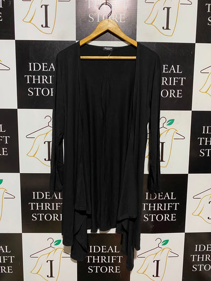 BLOSSOM LONDON |L| BUST 20| A3| BLACK OPEN-FRONT DRAPED WATERFALL CARDIGAN