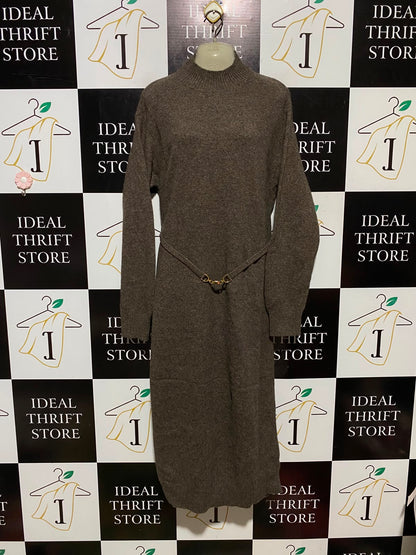 THE  PRIMARK |XL| BUST 21| A3| BROWN HEATHER MOCK NECK BELTED SWEATER MIDI DRESS
