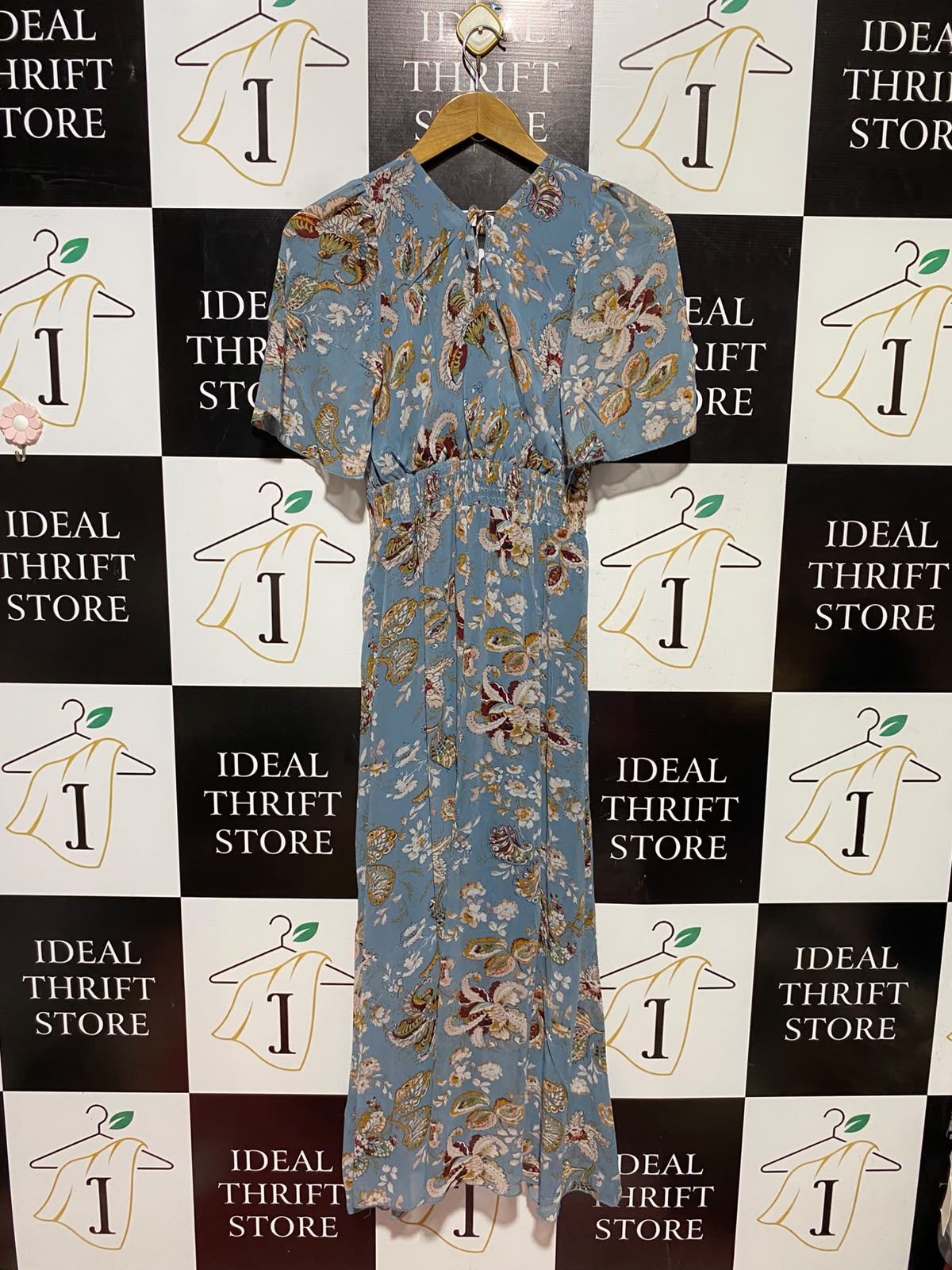 SHEIN |S| BUST 14| A3| DUSTY BLUE BOHEMIAN PAISLEY FLORAL SMOCKED WAIST MAXI DRESS