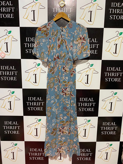 SHEIN |S| BUST 14| A3| DUSTY BLUE BOHEMIAN PAISLEY FLORAL SMOCKED WAIST MAXI DRESS