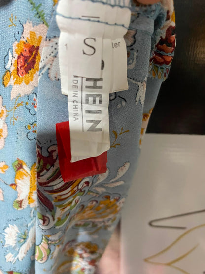SHEIN |S| BUST 14| A3| DUSTY BLUE BOHEMIAN PAISLEY FLORAL SMOCKED WAIST MAXI DRESS