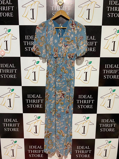 SHEIN |S| BUST 14| A3| DUSTY BLUE BOHEMIAN PAISLEY FLORAL SMOCKED WAIST MAXI DRESS