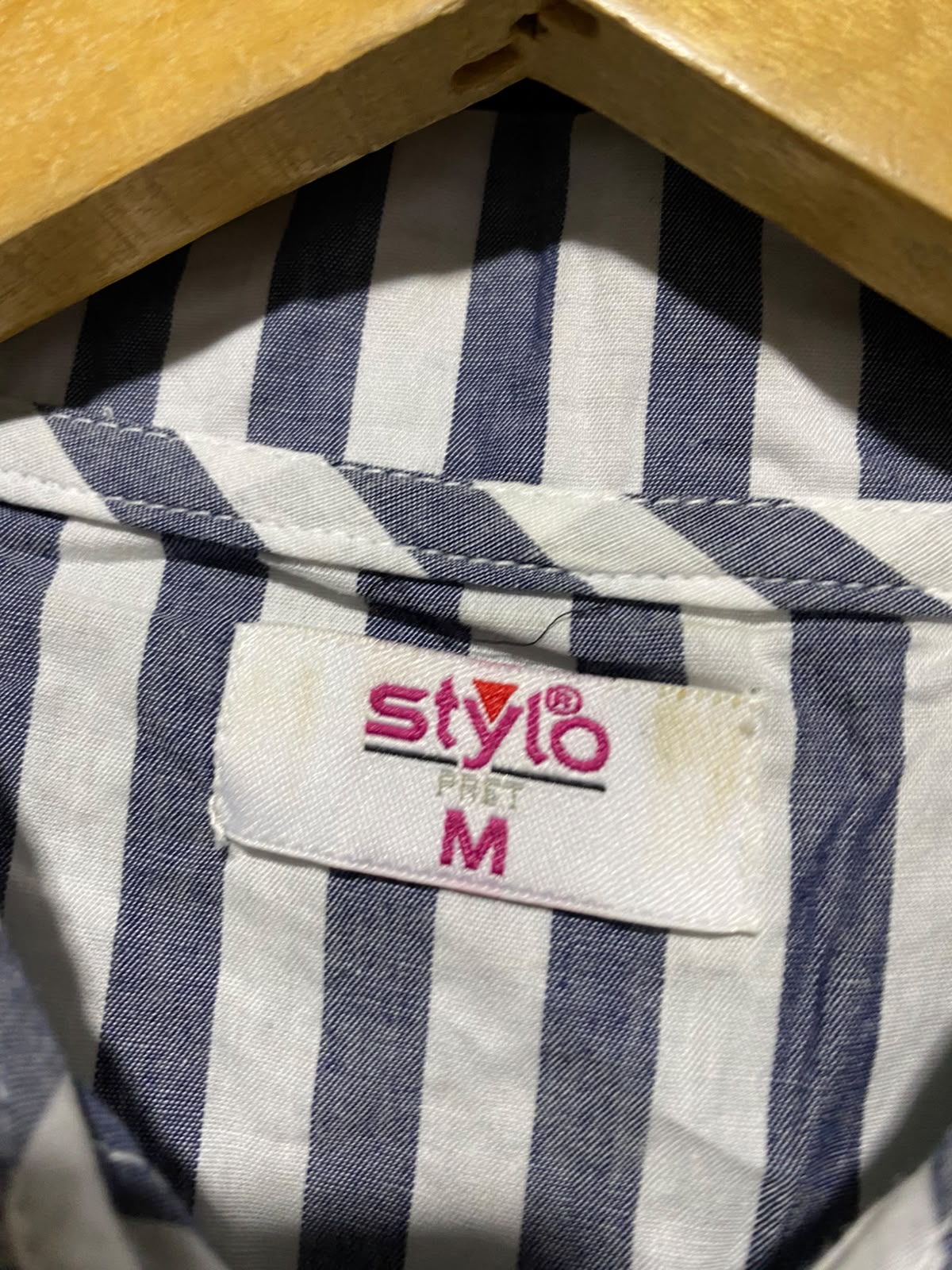 STYLO |M| BUST 20| A3| BLUE AND WHITE VERTICAL STRIPE RUFFLE COLLAR TIERED DRESS