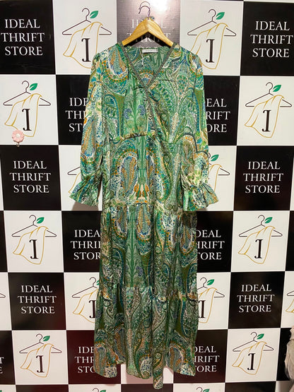 ANANY |XL| BUST 21| A3| GREEN BOHEMIAN PAISLEY PRINT TIERED MAXI DRESS