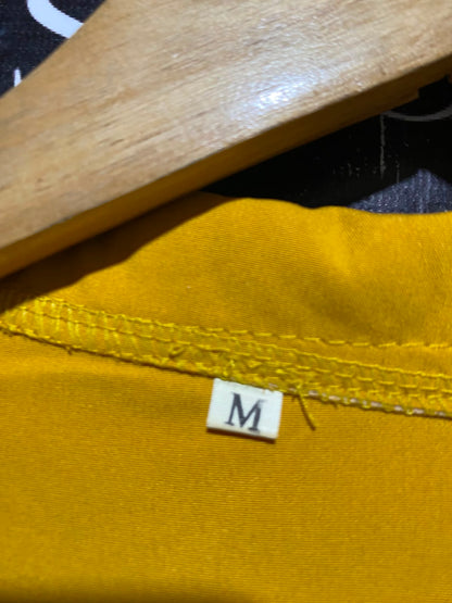 |M| BUST 20| A3| MUSTARD YELLOW NOTCH LAPEL TIE-CUFF BUTTON-FRONT TRENCH SHIRT DRESS