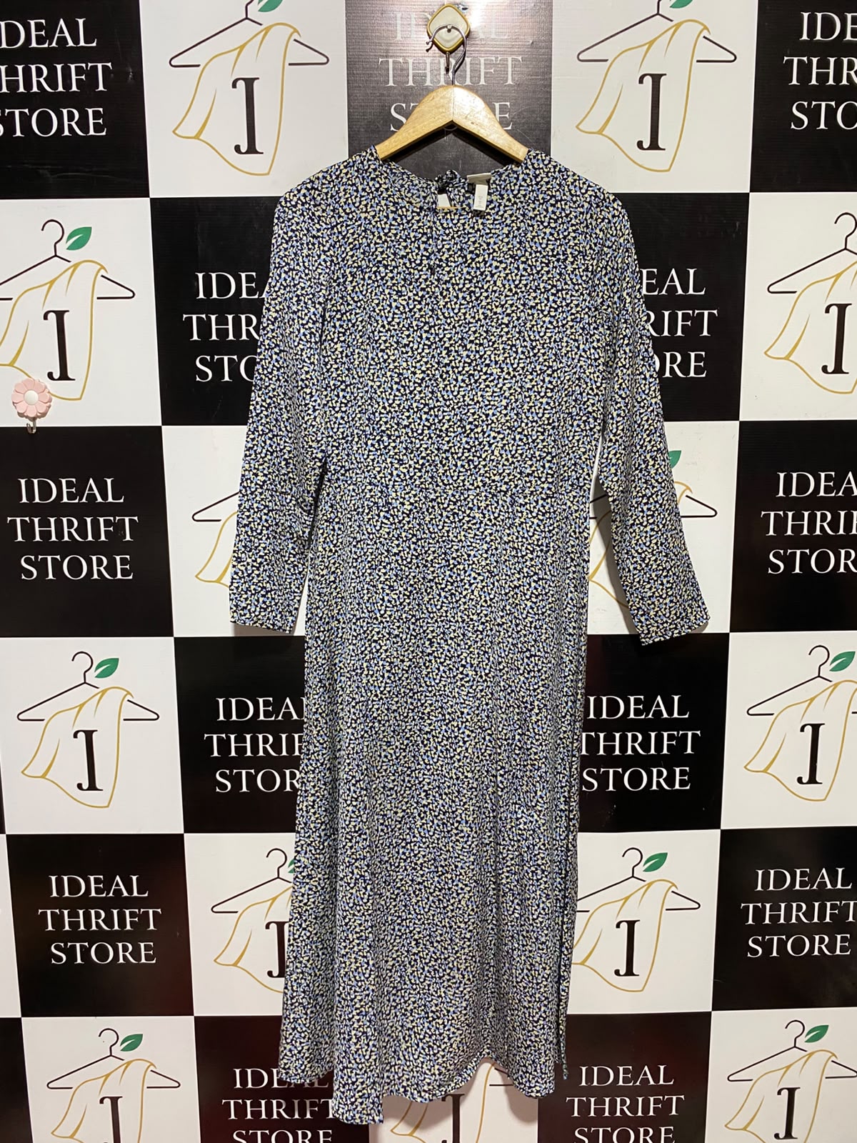 H&M |S| BUST 17| A3| MULTICOLOR MICRO DITSY CONFETTI PRINT LONG SLEEVE MAXI DRESS