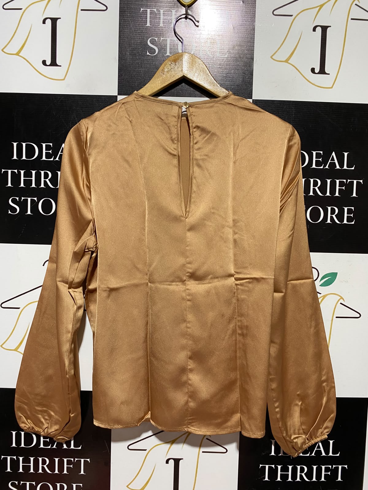 COAST |M| BUST 20| A3| ROSEGOLDE BRONZE SATIN PLEATED FRONT LONG SLEEVE BLOUSE