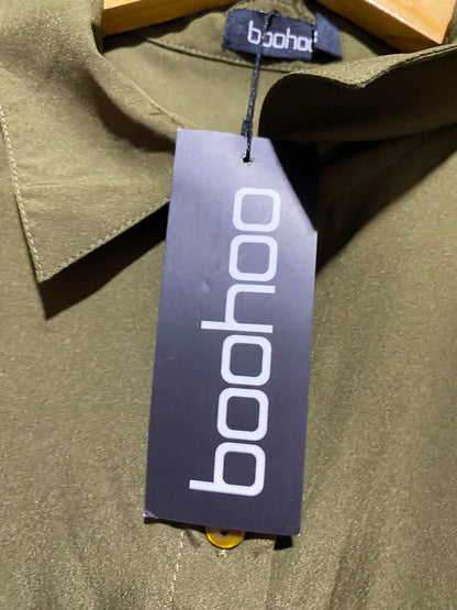 BOOHOO |L| BUST 21| A3| OLIVE GREEN SATIN UTILITY BUTTON-FRONT MAXI SHIRT DRESS