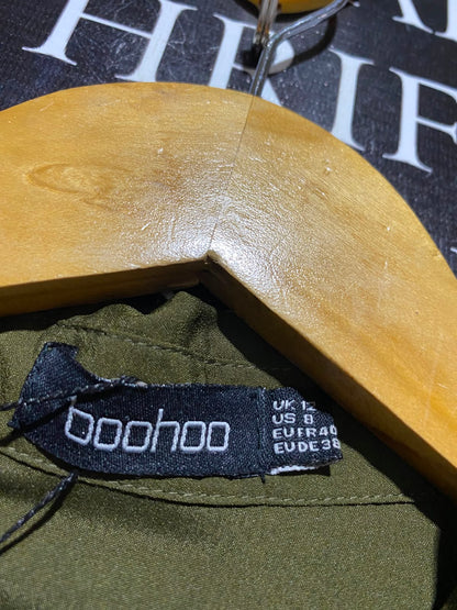 BOOHOO |L| BUST 21| A3| OLIVE GREEN SATIN UTILITY BUTTON-FRONT MAXI SHIRT DRESS