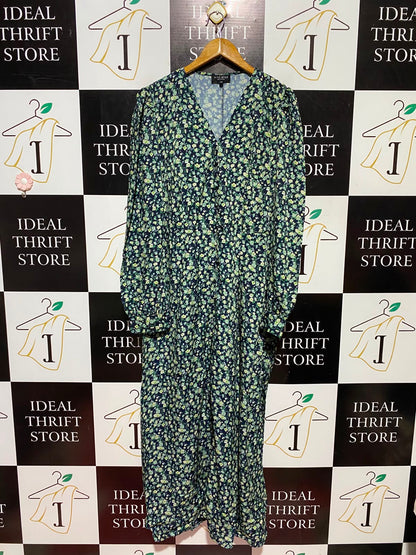 IN THE STYLE |L| BUST 20| A3| NAVY AND GREEN DITSY FLORAL LONG SLEEVE MAXI DRESS