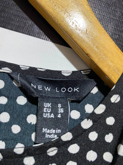 NEW LOOK |S| BUST 17| A3| BLACK AND WHITE POLKA DOT LONG SLEEVE MINI SKATER DRESS