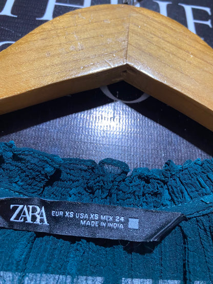 ZARA |XS| BUST 17| A3| DEEP TEAL GREEN SWISS DOT TASSEL TIE MINI DRESS