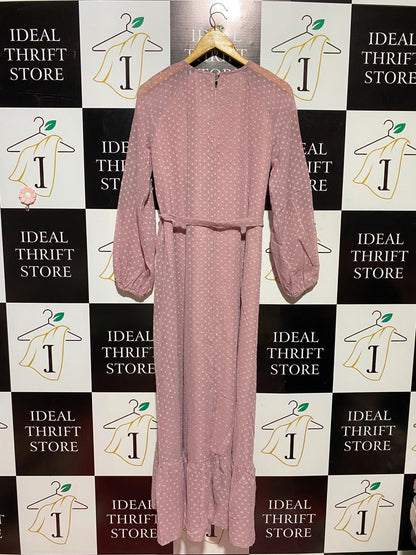 SHEIN |S| BUST 18| A3| MAUVE PINK SWISS DOT LONG SLEEVE TIE-WAIST MAXI DRESS