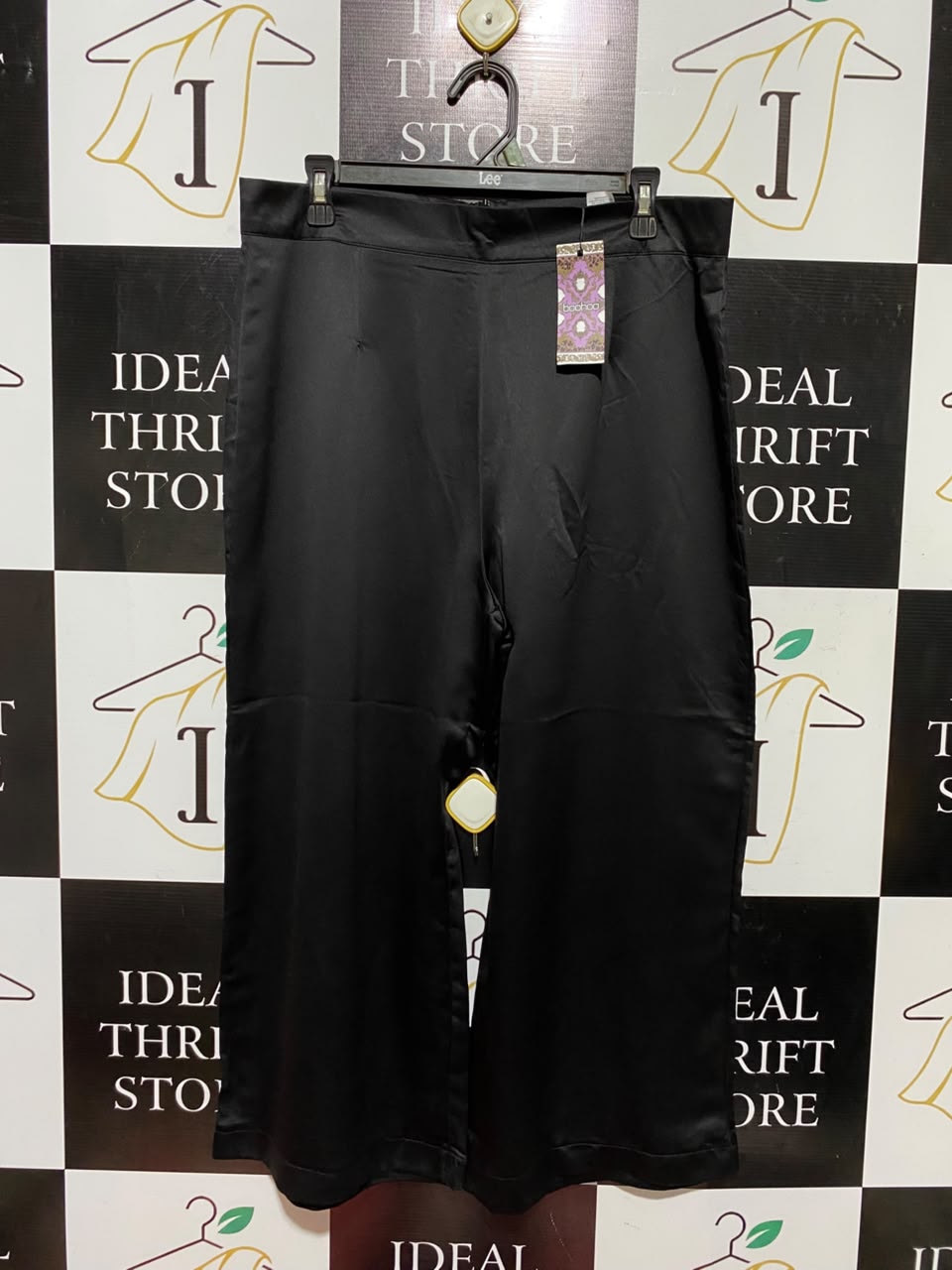 BOOHOO |XL| WAIST 34| A3| BLACK SATIN HIGH-WAISTED WIDE-LEG CULOTTE PANTS