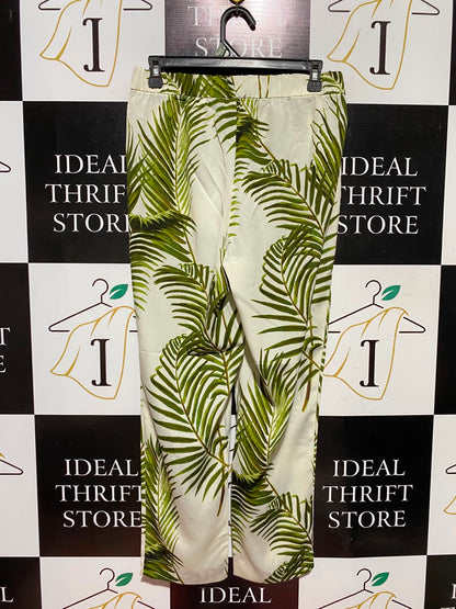 H&M |M| WAIST 28| A3| GREEN PALM LEAF PRINT ELASTIC WAIST TAPERED PANTS