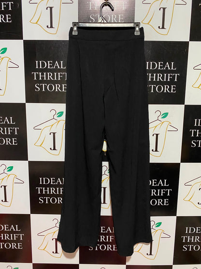SALANT |S| WAIST 26| A3| BLACK HIGH-WAISTED WIDE-LEG TIE-FRONT OVERLAY TROUSERS