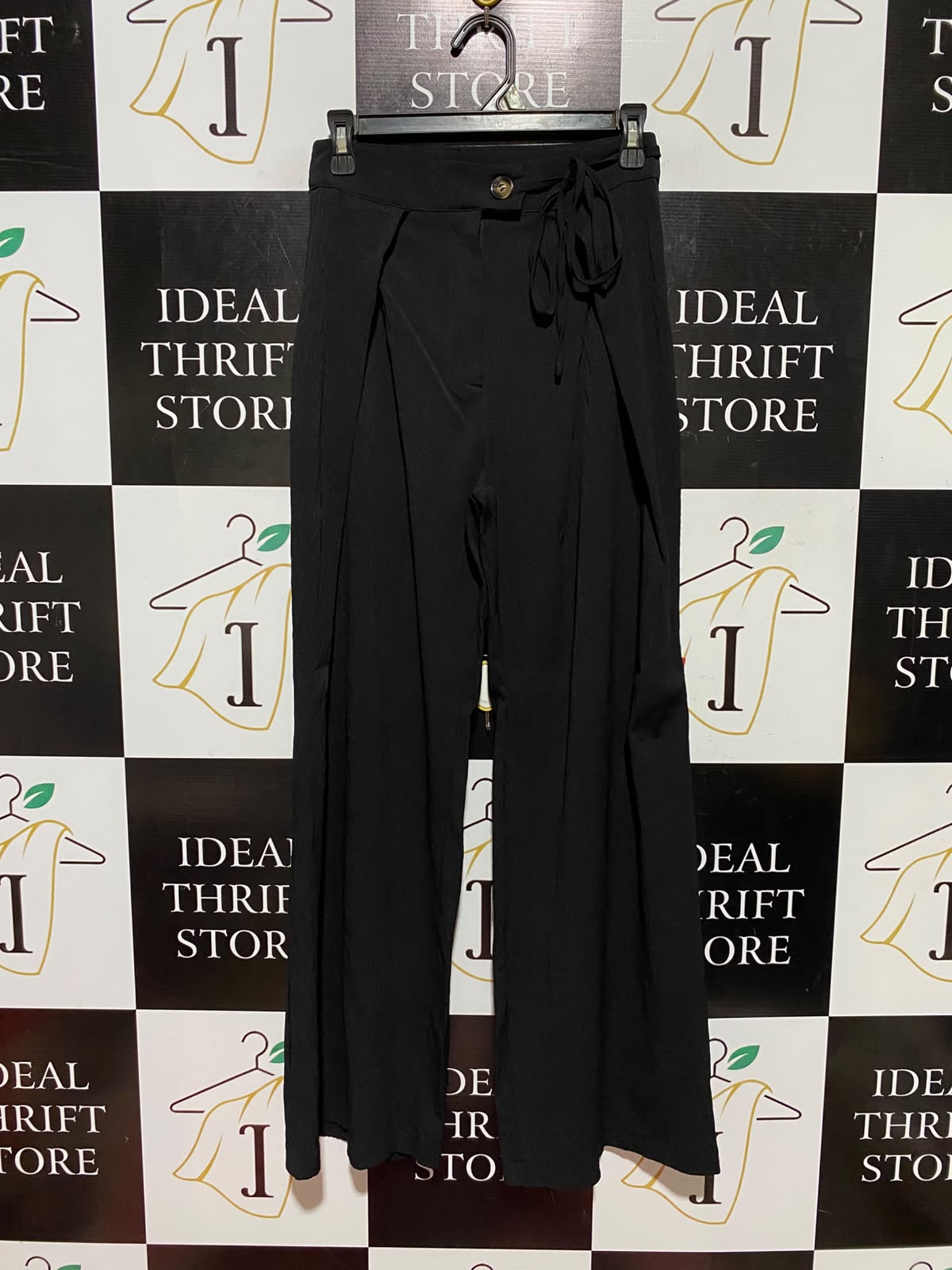 SALANT |S| WAIST 26| A3| BLACK HIGH-WAISTED WIDE-LEG TIE-FRONT OVERLAY TROUSERS