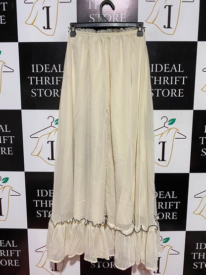 SHEIN |XS| WAIST 24| A3| CREAM ELASTIC WAIST TIERED MAXI SKIRT WITH BLACK CONTRAST RUFFLE HEM