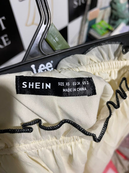 SHEIN |XS| WAIST 24| A3| CREAM ELASTIC WAIST TIERED MAXI SKIRT WITH BLACK CONTRAST RUFFLE HEM