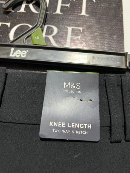 M&S |L| WAIST 32| A3| BLACK KNEE-LENGTH TWO-WAY STRETCH PENCIL SKIRT