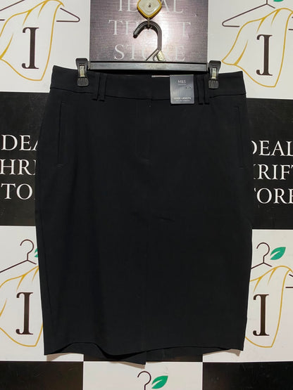 M&S |L| WAIST 32| A3| BLACK KNEE-LENGTH TWO-WAY STRETCH PENCIL SKIRT