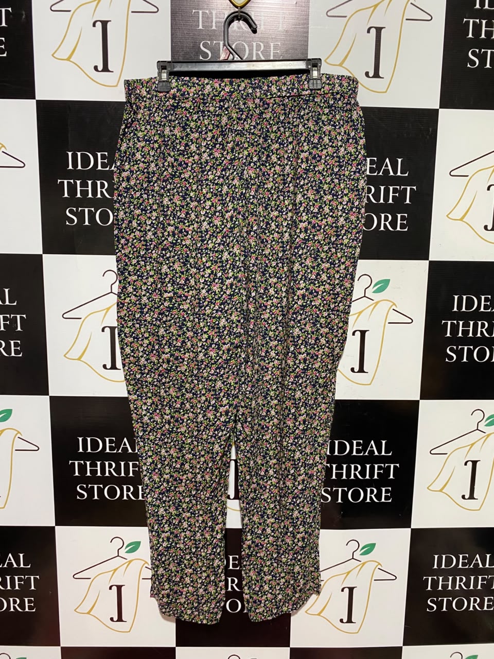TISAIA |XL| WAIST 34| A3| NAVY MULTICOLOR DITSY FLORAL ELASTIC TIE-WAIST TAPERED PANTS
