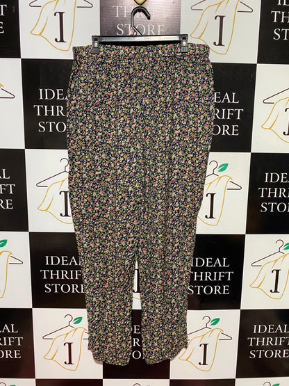TISAIA |XL| WAIST 34| A3| NAVY MULTICOLOR DITSY FLORAL ELASTIC TIE-WAIST TAPERED PANTS