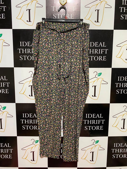 TISAIA |XL| WAIST 34| A3| NAVY MULTICOLOR DITSY FLORAL ELASTIC TIE-WAIST TAPERED PANTS
