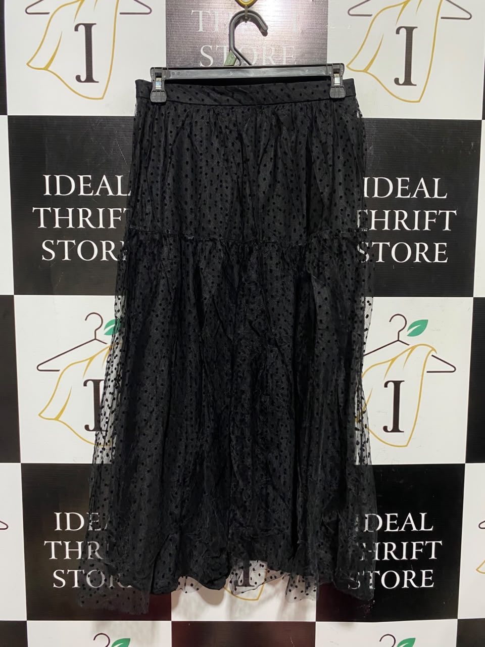 H&M |M| WAIST 27| A3| BLACK SWISS DOT TIERED TULLE MAXI SKIRT
