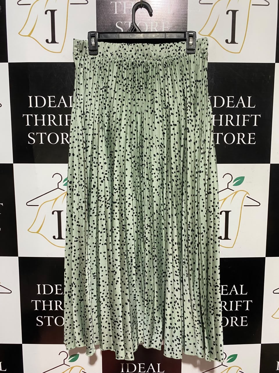 NEW LOOK |L| WAIST 30| A3| SAGE GREEN DOTTED PLEATED A-LINE MIDI SKIRT