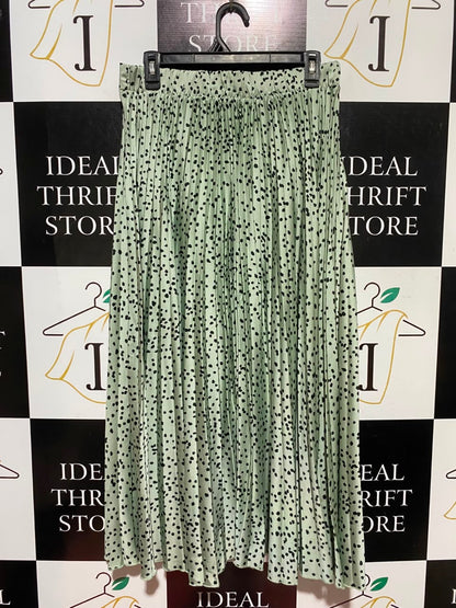 NEW LOOK |L| WAIST 30| A3| SAGE GREEN DOTTED PLEATED A-LINE MIDI SKIRT
