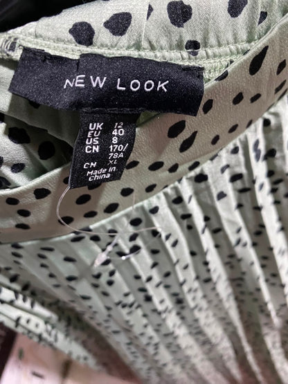 NEW LOOK |L| WAIST 30| A3| SAGE GREEN DOTTED PLEATED A-LINE MIDI SKIRT