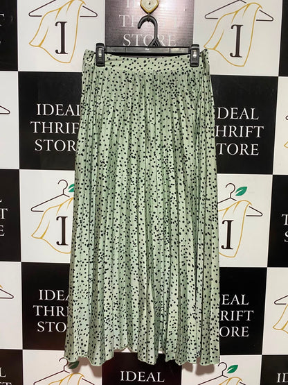 NEW LOOK |L| WAIST 30| A3| SAGE GREEN DOTTED PLEATED A-LINE MIDI SKIRT
