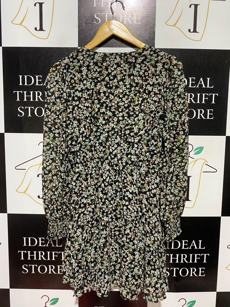 NEW LOOK |S| BUST 16| A3| BLACK MULTICOLOR DITSY FLORAL LONG SLEEVE MINI DRESS