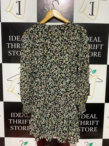 NEW LOOK |S| BUST 16| A3| BLACK MULTICOLOR DITSY FLORAL LONG SLEEVE MINI DRESS