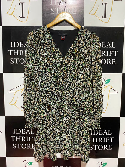 NEW LOOK |S| BUST 16| A3| BLACK MULTICOLOR DITSY FLORAL LONG SLEEVE MINI DRESS