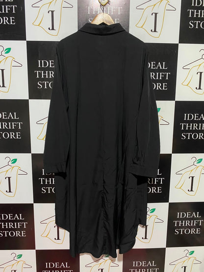 SHEIN CURVE |XXL| BUST 26| A3| BLACK ASYMMETRICAL VERTICAL STRIPE LONG SLEEVE MAXI SHIRT DRESS