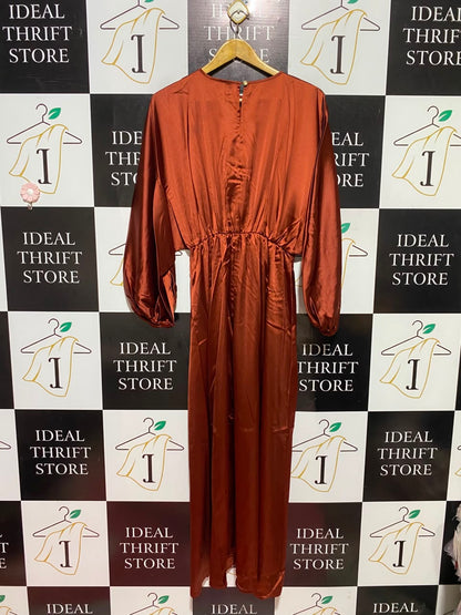 SHEIN |M| BUST FREE| A3| RUST COPPER SATIN LONG BALLOON SLEEVE MAXI DRESS