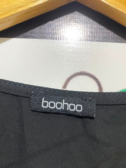 BOOHOO |L| BUST 20| A3| BLACK HIGH-WAISTED BUTTON-FRONT BABYDOLL SMOCK MINI DRESS