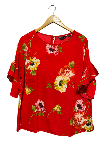 DOROTHY PERKINS |M| BUST 22| A4| VIBRANT RED FLORAL PRINT RUFFLE-SLEEVE TOP