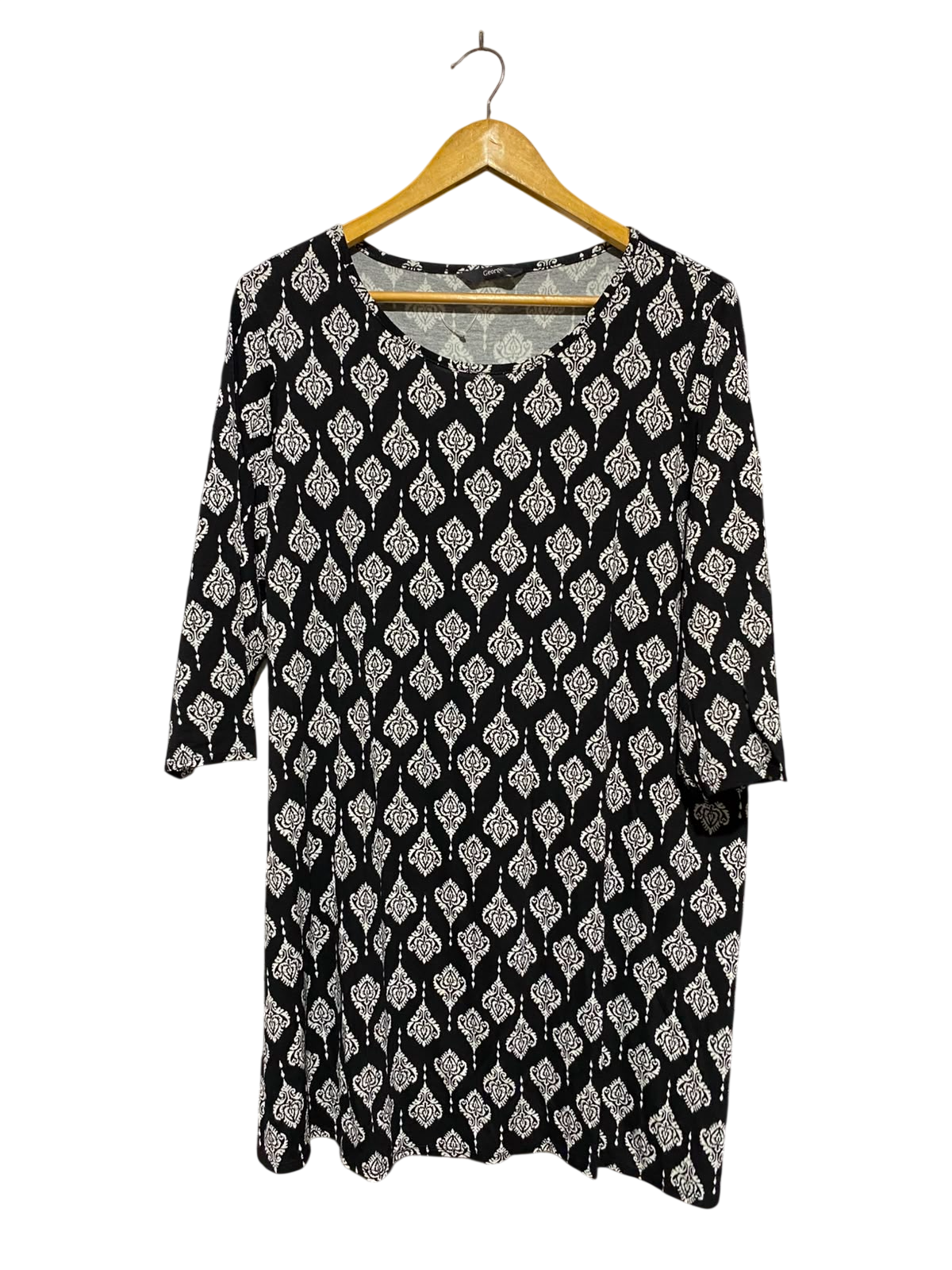 GRORGE |L| BUST 21| A4| CHIC BLACK AND WHITE DAMASK PRINT DRESS