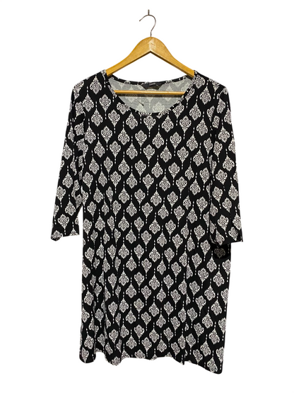 GRORGE |L| BUST 21| A4| CHIC BLACK AND WHITE DAMASK PRINT DRESS