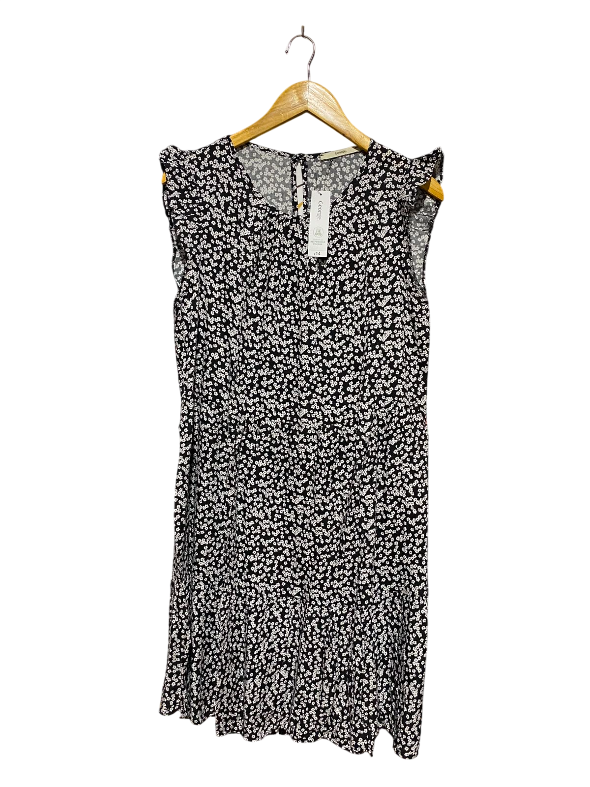 GEORGE |L| BUST 20| A4| CLASSIC BLACK AND WHITE FLORAL PRINT TIERED DRESS