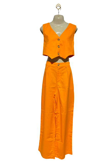 SHEIN |M| BUST 19| A4| VIBRANT ORANGE SLEEVELESS VEST AND WIDE-LEG TROUSER SET
